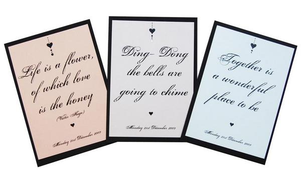 quotes on wedding cards.  your wedding guests will want to keep their wedding invitations forever!