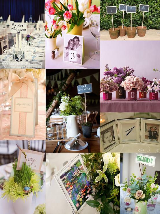 Wedding mood board showing different ideas for wedding table signs