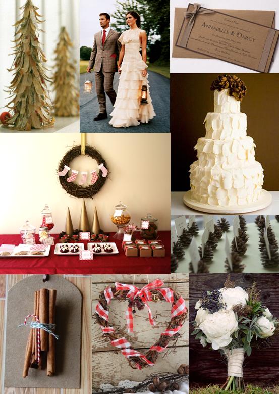 Wedding mood board showing different ideas for a rustic Christmas wedding
