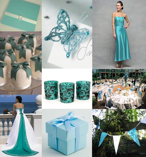Mood board showing ideas for a Turquoise Wedding Colour Scheme