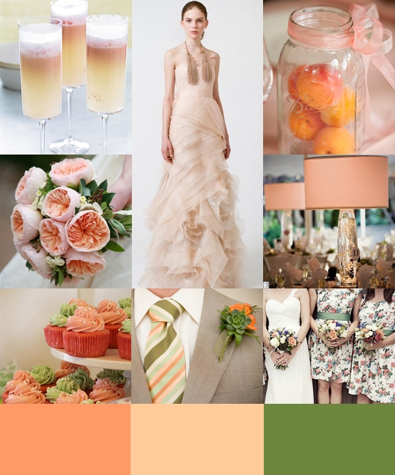 Peach and Green Wedding Colour Scheme Mood Board