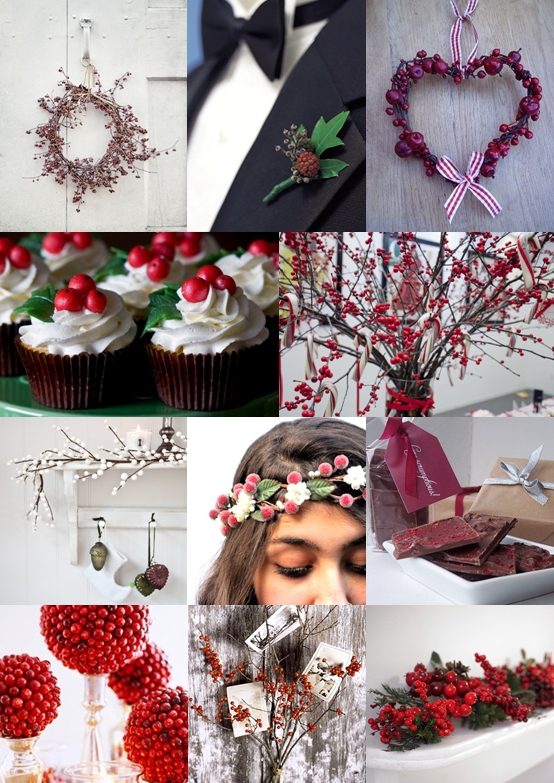Berry Christmas Wedding Ideas Mood Board Berry Wreath Lisa Russo via Etsy