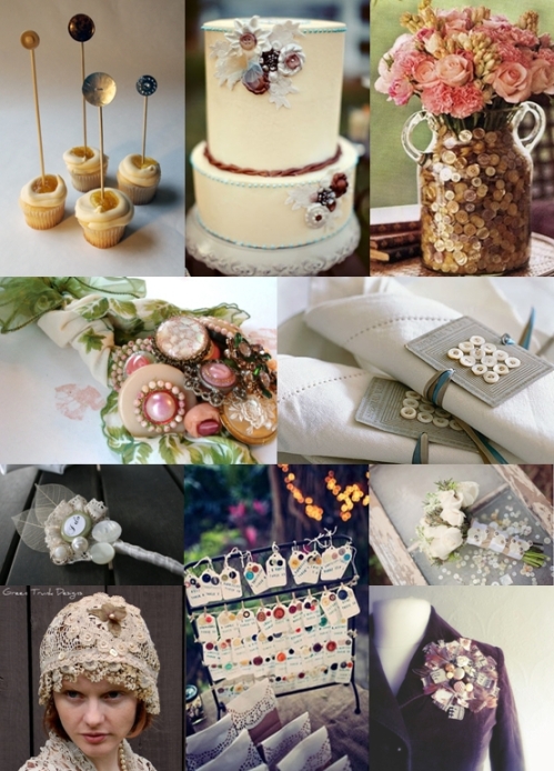You can use vintage buttons throughout your wedding and some ideas include